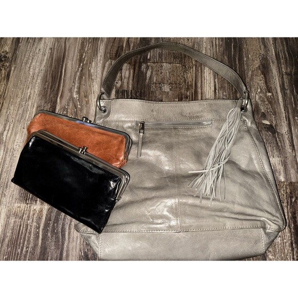 Rare Hobo Grey Leather Purse, Black + Brown Leather Cluthes, Millie Hobo Lot - Picture 9 of 9